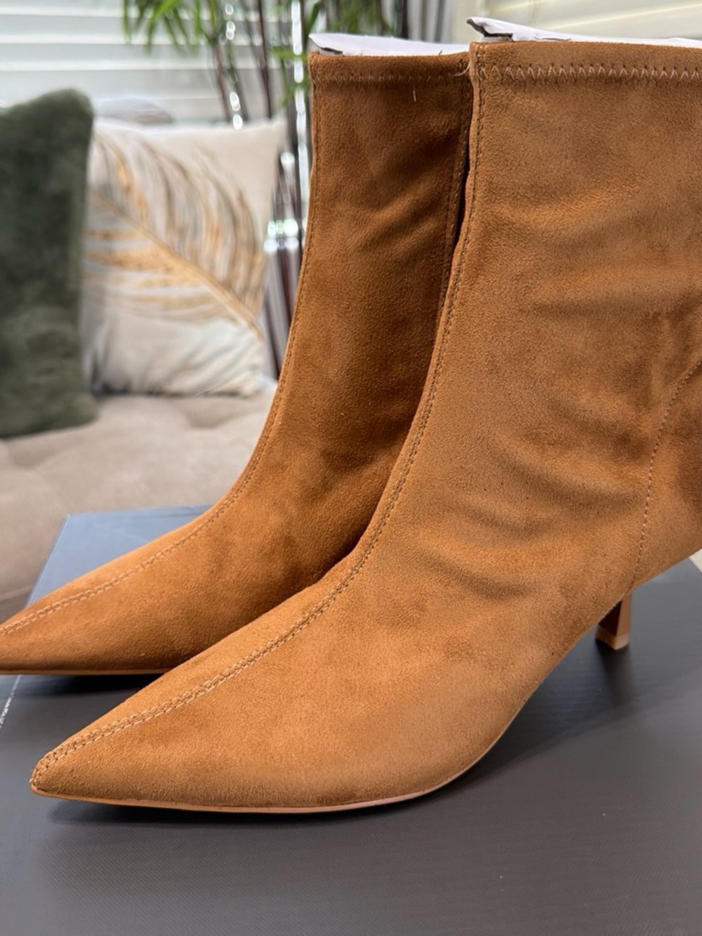 Guess Pointed Toe Suede Ankle Boots - Cognac Brown